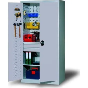 Skříňka na nářadí Kovová dílenská skříň se 2 zásuvkami, 195 x 95 x 60 cm, šedá