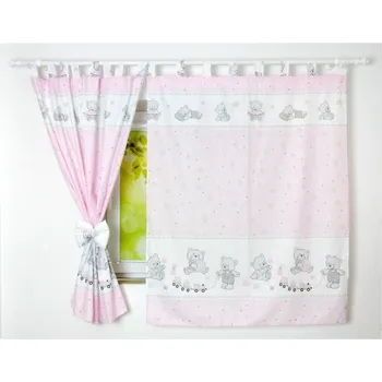Dětsný nábytek Dětské závěsy - 120x160 cm méďa s vláčkem - růžová