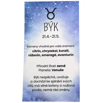 Esoterická kartička Býk – horoskop, planeta a živly v praktickém formátu