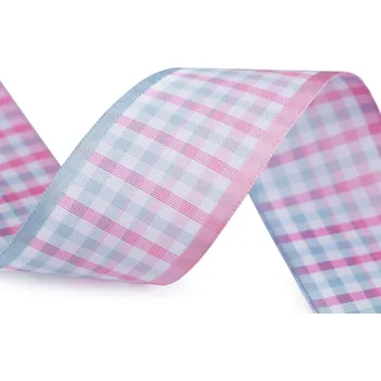 Károvaná stuha šíře 40 mm, barva 1 růžová sv.