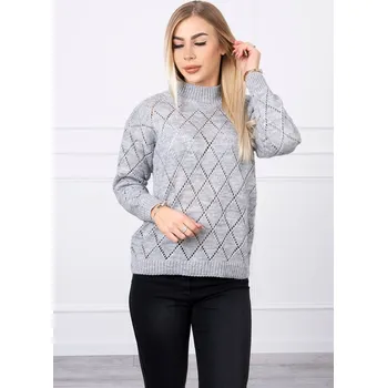 Dámský svetr Dámský svetr se stojáčkem diamantový vzor šedá 2020-18, VELIKOST UNI ( S, M , L )