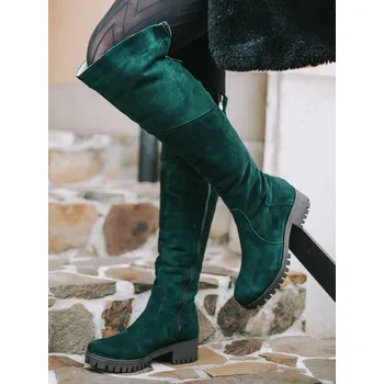 Dámské kozačky Dámské kožené kozačky nad kolena BARSA smaragdové matné, VELIKOST 40