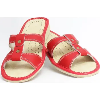 Dámské pantofle Dámské kožené papuče model 5 červená přezka, VELIKOST 38