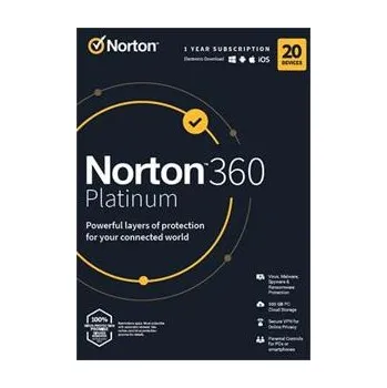 Antivir NortonLifeLock NORTON 360 PLATINUM 100GB +VPN 1 uživatel pro 20 zařízení na 1 rok ESD ESD-21428036