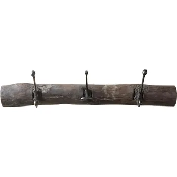 Věšák Hnědý antik věšák z recyklovaného dřeva s háčky Grimaud - 68*4*14 cm