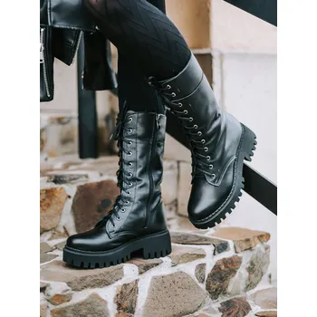 Dámské kozačky Dámské šněrovací kozačky z pravé kůže B-02 black, VELIKOST 38