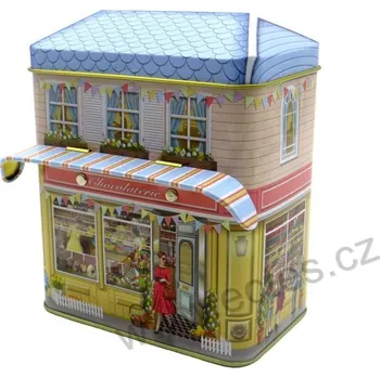 Dóza na potraviny CHOCOLATERIE plechová dóza domeček s markýzou Čokoládovna