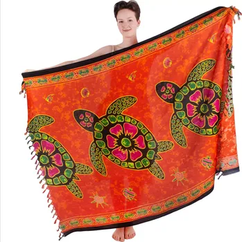 Šátek Sarong / pareo / plážový šátek s želvami Three Turtles Orange, Sittar.cz