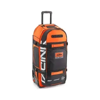 Cestovní taška Velká textilní cestovní motokrosová taška na kolečkách s teleskopickou rukojetí KTM REPLICA TEAM TRAVEL BAG 9800 barva černá/oranžová, objem 122 litrů