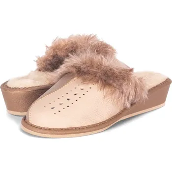 Dámské pantofle Dámské kožené papuče model 40 šedé s krémovou prošívané podpatek, VELIKOST 36