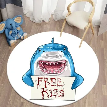 Koberec Kulatý dětský protiskluzový koberec 3D design do obýváku | žralok - 8,60 cm x 60 cm