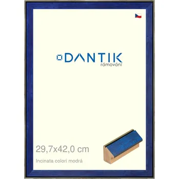 Rám na obraz DANTIK rámeček 29,7x42 | INCLINATA colori modrá (Plexi Čiré) (Vyrobeno s láskou u nás v DANTIKU)