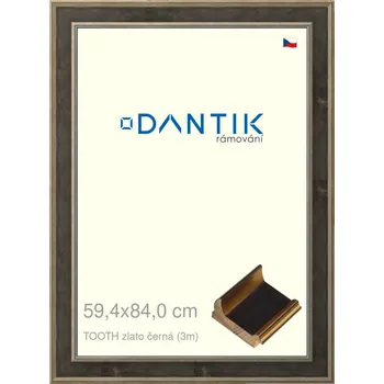 Rám na obraz DANTIK rámeček 59,4x84 | TOOTH zlato černá (Plexi Čiré) (Vyrobeno s láskou u nás v DANTIKU)