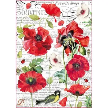 Umělecký papír Rýžový papír A4 pro tvoření - Vlčí máky - DFSA4306 (SKLADEM)