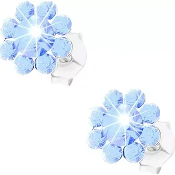 Náušnice Puzetové náušnice, stříbro 925, světle modrý blýskavý kvítek