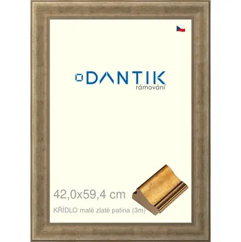 Rám na obraz DANTIK rámeček 42x59,4 | KŘÍDLO malé zlaté patina (Plexi Čiré) (Vyrobeno s láskou u nás v DANTIKU)