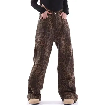 Dámské kalhoty Dámské volní kalhoty se zvířecím potiskem leopard Barva: Tmavě Hnědá, Velikost: L