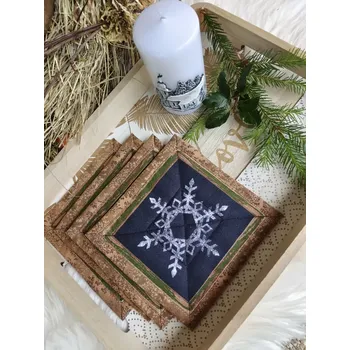 prostírání Podkafíčka - sada 4 kusy - vánoční vločky se zeleným lemem