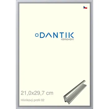 Rám na obraz DANTIK rámeček 21x29,7 | ALU profil 7002 Stříbrná matná (Sklo Čiré) (Vyrobeno s láskou u nás v DANTIKU)