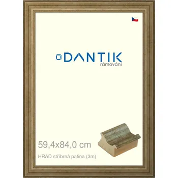 Rám na obraz DANTIK rámeček 59,4x84 | HRAD stříbrná patina (Plexi Čiré) (Vyrobeno s láskou u nás v DANTIKU)