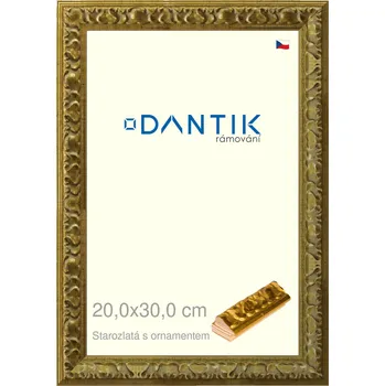 Rám na obraz DANTIK rámeček 20x30 | Starozlatá s ornamentem (Sklo Čiré) (Vyrobeno s láskou u nás v DANTIKU)