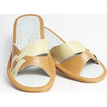 Dámské pantofle Dámské kožené papuče model 7 hnědé proplétané, VELIKOST 36