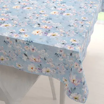 ubrus Sametový obdélníkový ubrus Tamara TMR-044 Jarní květy na nebesky modrém 50x100 cm