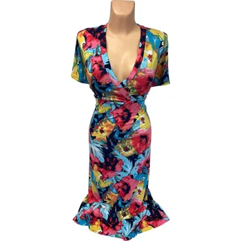 Dámské šaty Květované šaty, Barva Červená, Velikost XXXL 54, Materiál 96% Viskoza 4% Lycra