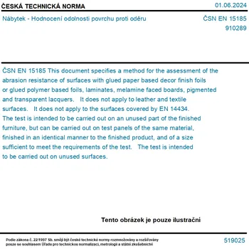 ČSN EN 15185 - Nábytek - Hodnocení odolnosti povrchu proti oděru - Tisk