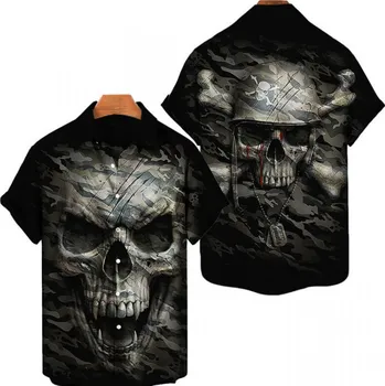 Pánská košile Havajská košile s lebkou CAMO SKULL Velikost: 3XL