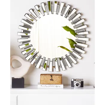 Zrcadlo Nástěnné zrcadlo stříbrné ø 70 cm ze skleněné MDF desky kulaté moderní Beliani