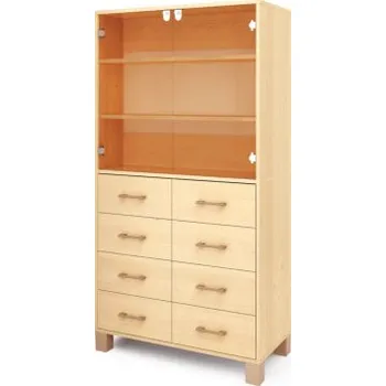 Šatní skříň Vysoká skříň ORZE skleněné dveře a šuplíky (více barev) Zelená Buk