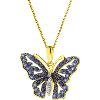 Přívěsek Zlatý přívěsek s diamanty a safíry - motýl - ryzost 585 - 214.125