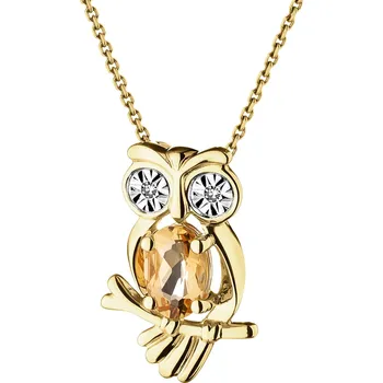 Přívěsek Zlatý přívěsek s diamanty a citrínem - sova - ryzost 585 - 220.612