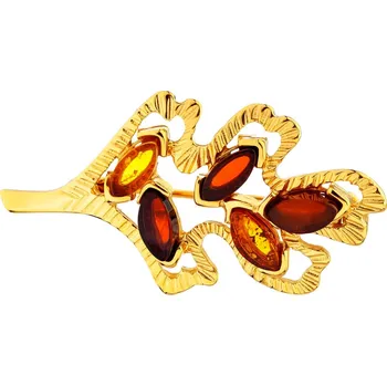 Brož Pozlacená stříbrná brož s jantary - AP536-5493