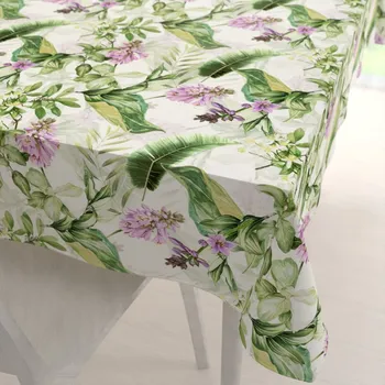 ubrus Sametový obdélníkový ubrus Tamara TMR-035 Fialové zvonky s listy na bílém 50x100 cm