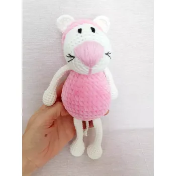 Ručně háčkovaná myška barevná chlupatá růžová
