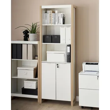 Knihovna Knihovna regál ze světlého dřeva bílá z umělého dřeva 3patrová se skříňkou na dokumenty Moderní skandinávská kancelář Beliani