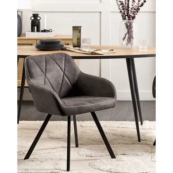 Jídelní židle Sada 2 šedých čalouněných židlí s kovovými černými nohy křesla retro eklektický styl Beliani