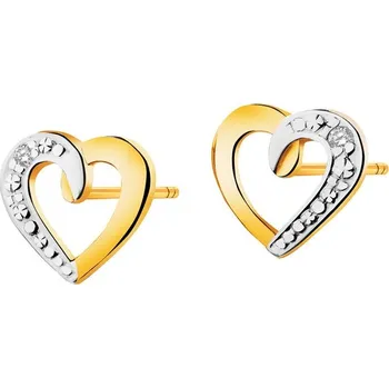 Náušnice Zlaté náušnice s diamanty - srdce - 0,005 ct - ryzost 585 - 101.236