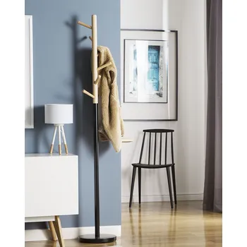 Věšák Stojan na kabáty hnědá černá borovice cementová deska ocel 170 cm moderní stylová praktická chodba Beliani