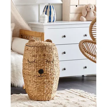 Úložný box Proutěný košík s medvědem Přírodní vodní hyacint tkaná na hračky doplněk do dětského pokoje Beliani