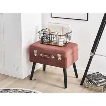 Stolička Stolička S Úložným Prostorem Růžová Manšestrová Čalouněná Černá Nohy Kufr Design Zapínána Nahoře Beliani