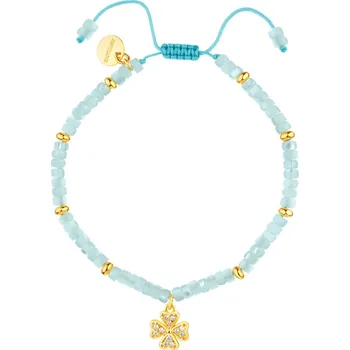 Náramek Pozlacený náramek z mosazi s mušlí a zirkony - čtyřlístek - AR535-5973