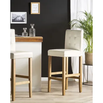 Barová židle Sada 2 barových stoliček krémové bílé umělá kůže s opěradlem Jídelna Kuchyně Čalouněné Moderní Beliani