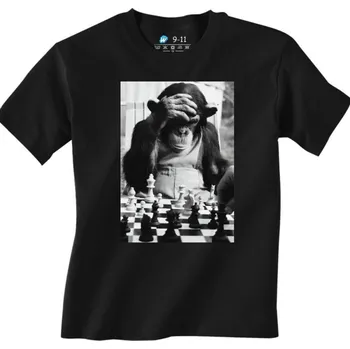Chlapecké tričko Dětské tričko Šimpanz a šachy (Od 3 do 13 let) (Velikost: 5-6, Barva: Černá)