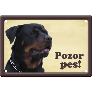Plechová cedule Plechová psí cedule, Rotvajler, Pozor pes
