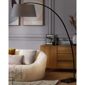 Stojací lampa Stojací lampa šedá kovová 234 cm látkové stínítko mramorová základna dlouhý kabel s vypínačem oblouková lampa moderní design Beliani