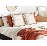 Sada 2 polštářů béžové a bílé polyesterové potahy 45 x 45 cm boho potisk dekorativní třásně obývák ložnice Beliani