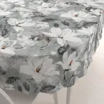 Sametový oválný ubrus Tamara TMR-016 Designové květiny na šedozeleném 100x160 cm